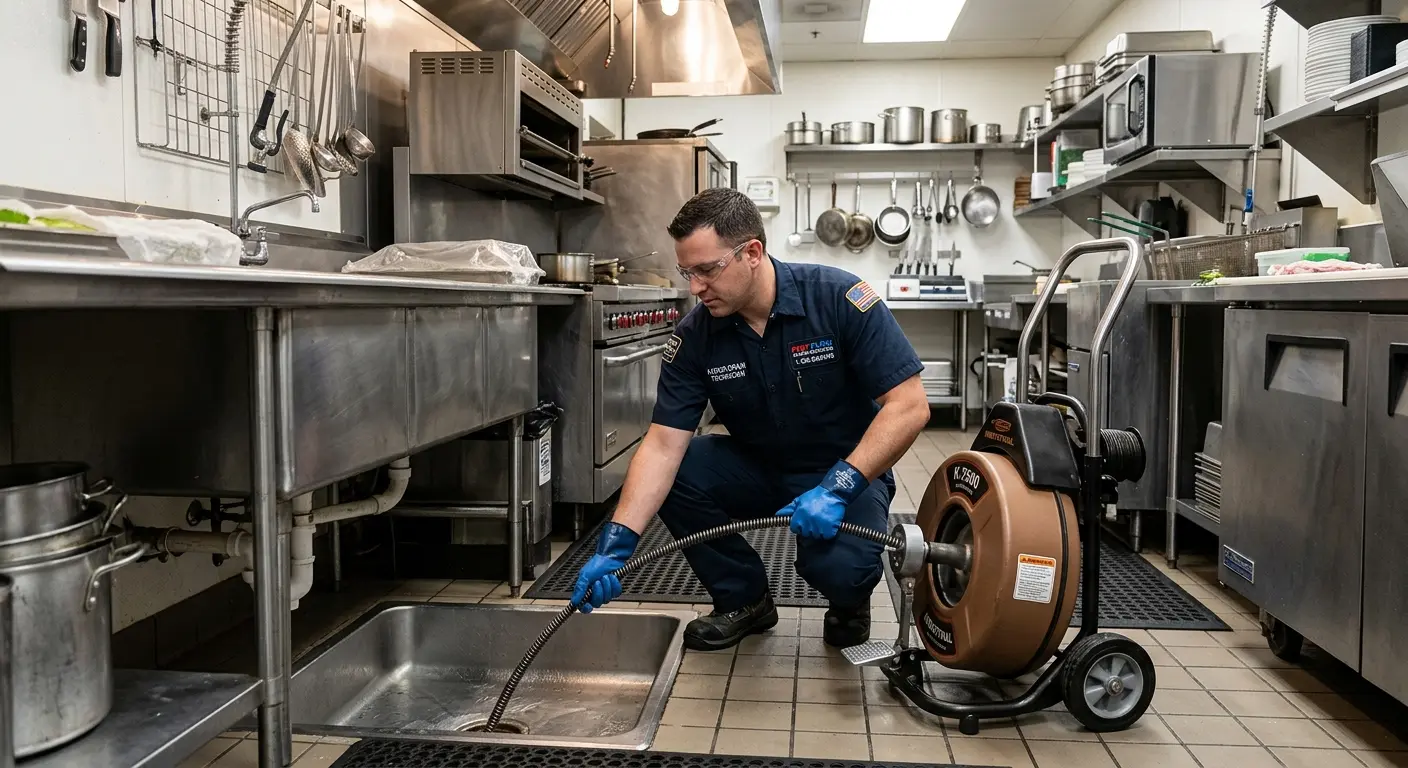Commercial drain cleaning service in a restaurant kitchen in Windsor Heights